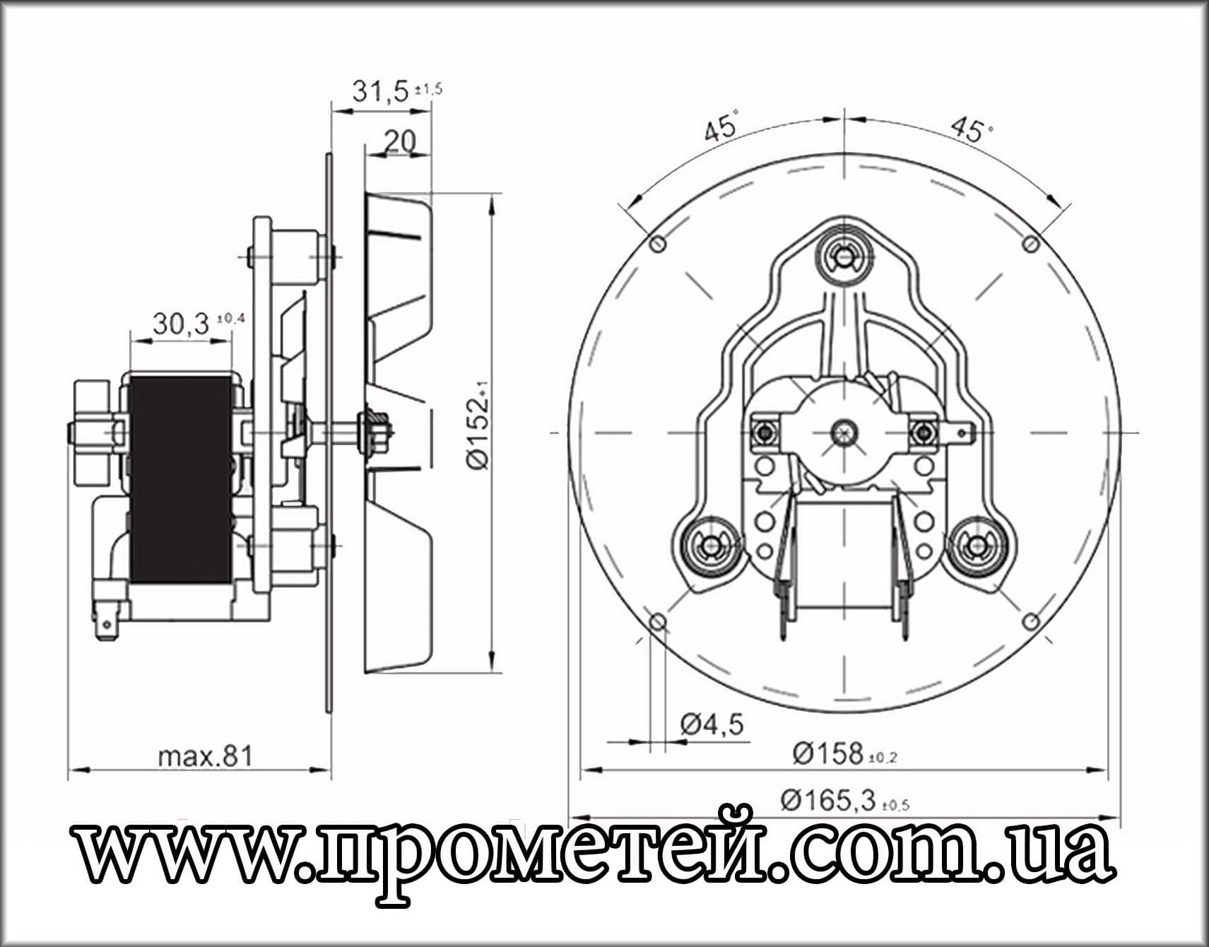 Габаритні розміри вентилятора RR 152-3030LH